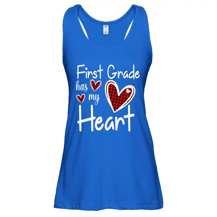 1st First Grade Has My Heart Buffalo Print Teacher Valentine Gift Ladies Essential Flowy Tank