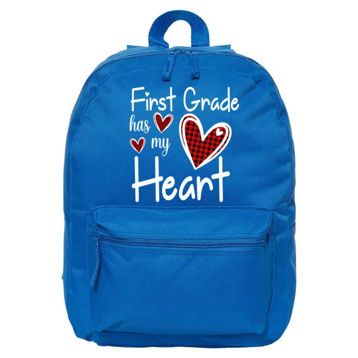 1st First Grade Has My Heart Buffalo Print Teacher Valentine Gift 16 in Basic Backpack