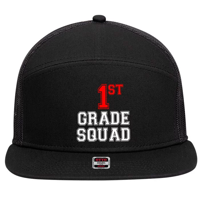 1st First Grade Squad Back To School Teacher Gift 7 Panel Mesh Trucker Snapback Hat