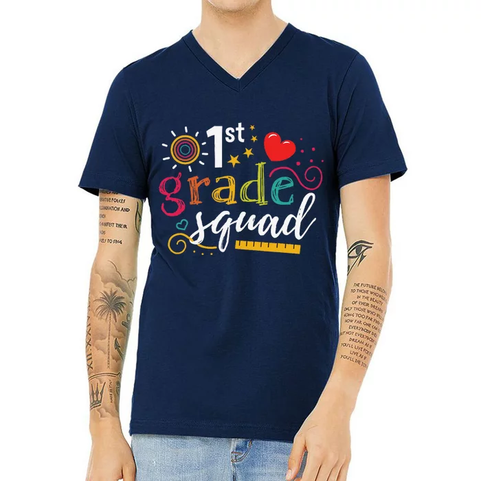 1st First Grade Squad Student Teacher Gift Back To School V-Neck T-Shirt