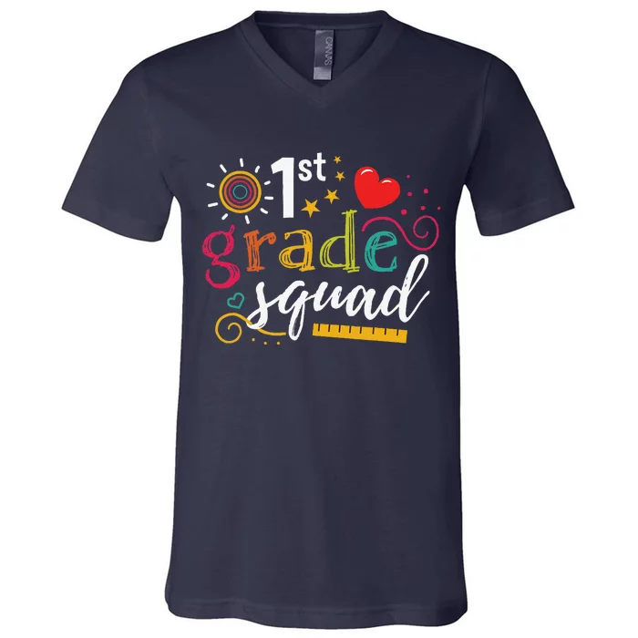 1st First Grade Squad Student Teacher Gift Back To School V-Neck T-Shirt