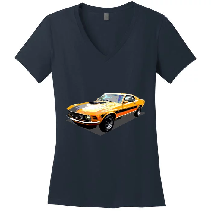 1970 Ford Mustang Mach I, Ideal Birthday Present Or Gift Women's V-Neck T-Shirt