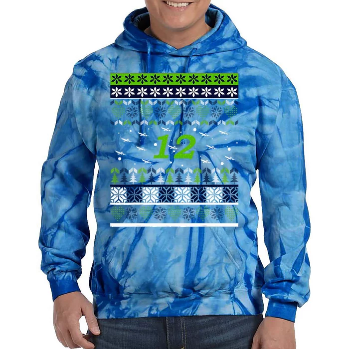 12 Flying Seahawks Ugly Christmas Sweater Tie Dye Hoodie