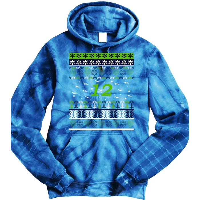 12 Flying Seahawks Ugly Christmas Sweater Tie Dye Hoodie