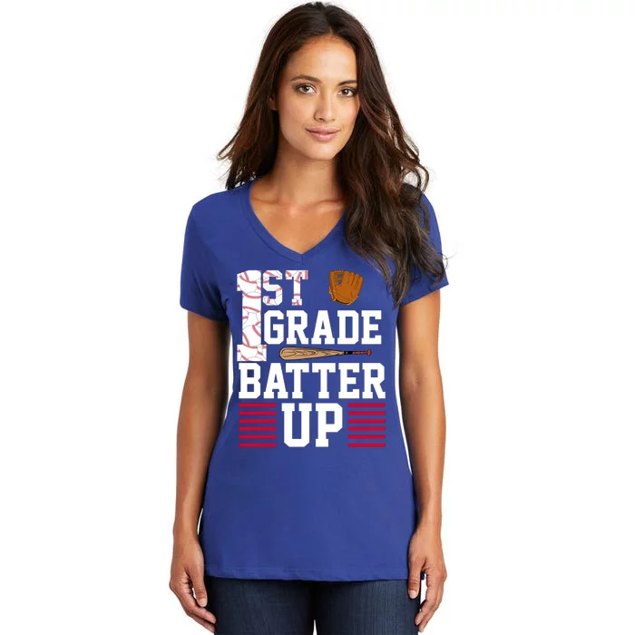 1st Grade Batter Up Women's V-Neck T-Shirt