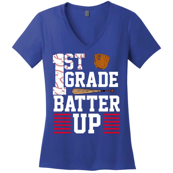 1st Grade Batter Up Women's V-Neck T-Shirt