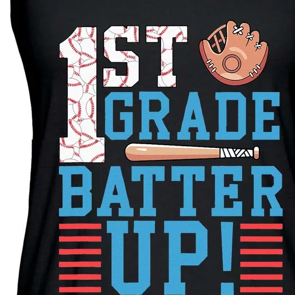 1st Grade Back To School 1st Grade Batter Up Baseball Ladies Essential Flowy Tank