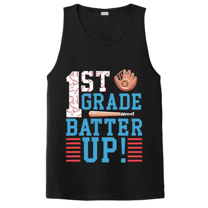 1st Grade Back To School 1st Grade Batter Up Baseball Performance Tank