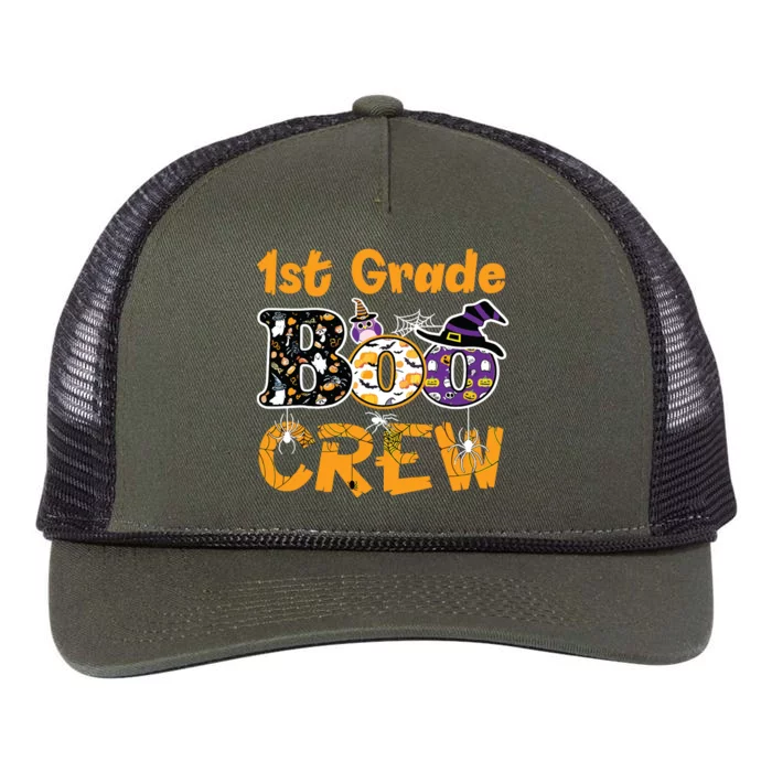 1st Grade Boo Crew Funny Halloween Costume Teacher Student Retro Rope Trucker Hat Cap