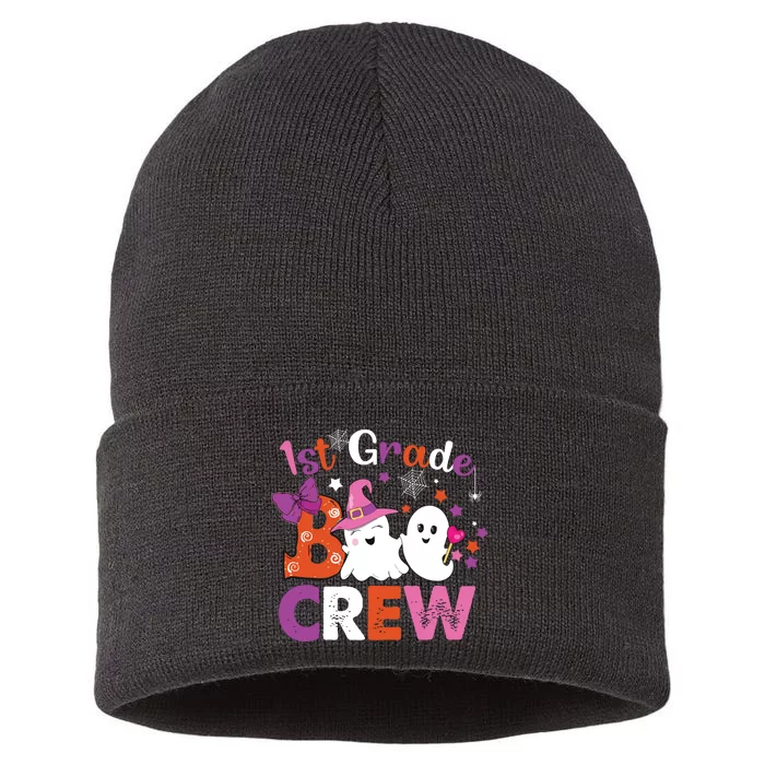 1st Grade Boo Crew First Grade Halloween Costume Teacher Kids Sustainable Knit Beanie