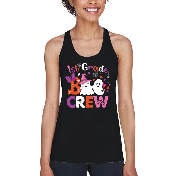 1st Grade Boo Crew First Grade Halloween Costume Teacher Kids Women's Racerback Tank