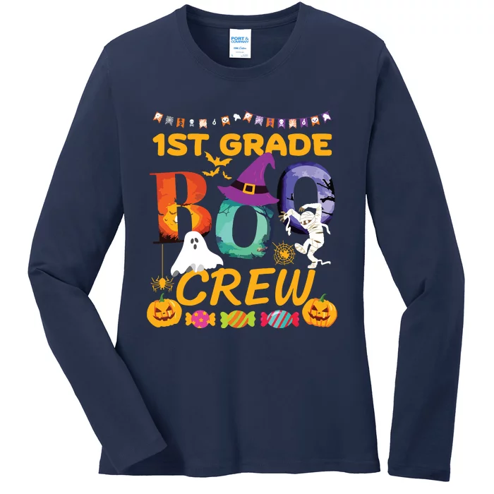 1st Grade Boo Crew Ghost Pumpkin Halloween Teacher Student Ladies Long Sleeve Shirt