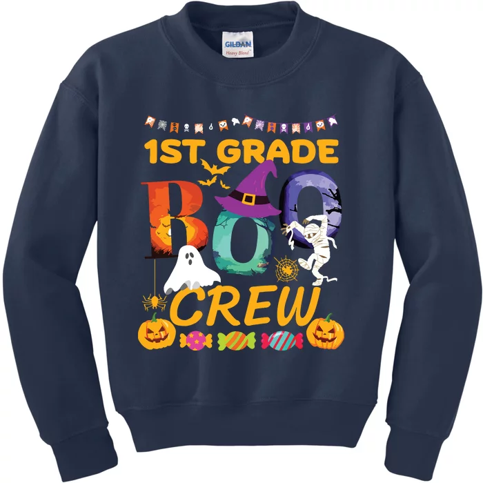 1st Grade Boo Crew Ghost Pumpkin Halloween Teacher Student Kids Sweatshirt