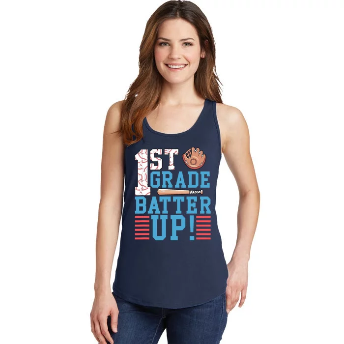 1st Grade Back To School 1st Grade Batter Up Baseball Ladies Essential Tank