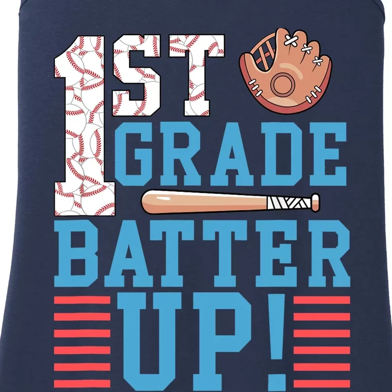 1st Grade Back To School 1st Grade Batter Up Baseball Ladies Essential Tank