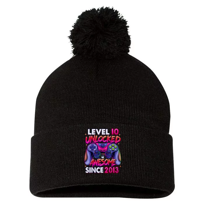 10th Gaming Birthday gift Level 10 Unlocked Awesome Video Game 2013 Birthday Pom Pom 12in Knit Beanie