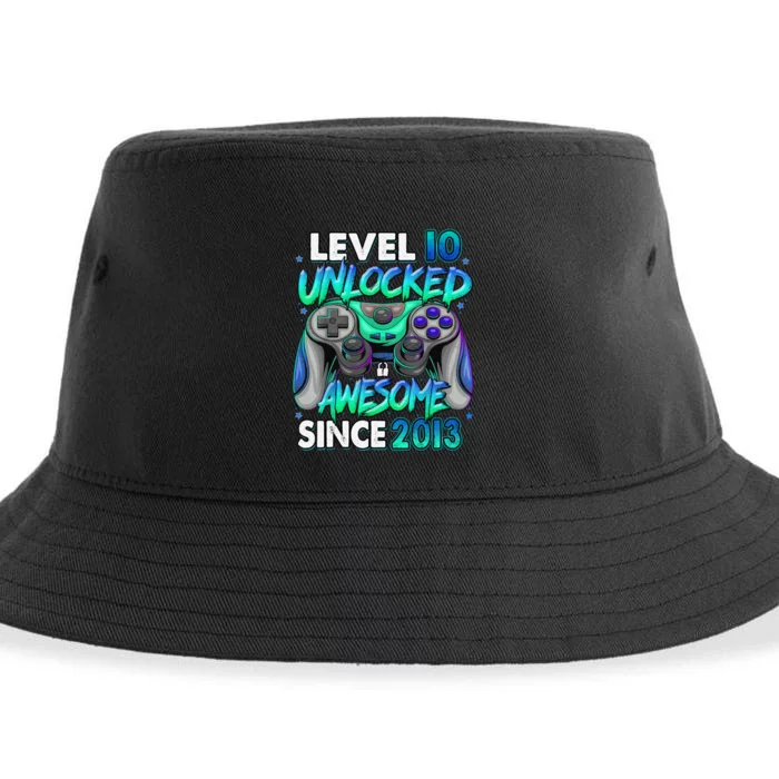 10th Gaming Birthday gift Level 10 Unlocked Awesome Video Game 2013 Birthday Sustainable Bucket Hat