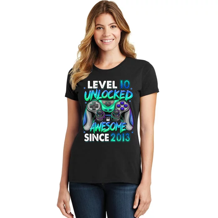 10th Gaming Birthday gift Level 10 Unlocked Awesome Video Game 2013 Birthday Women's T-Shirt