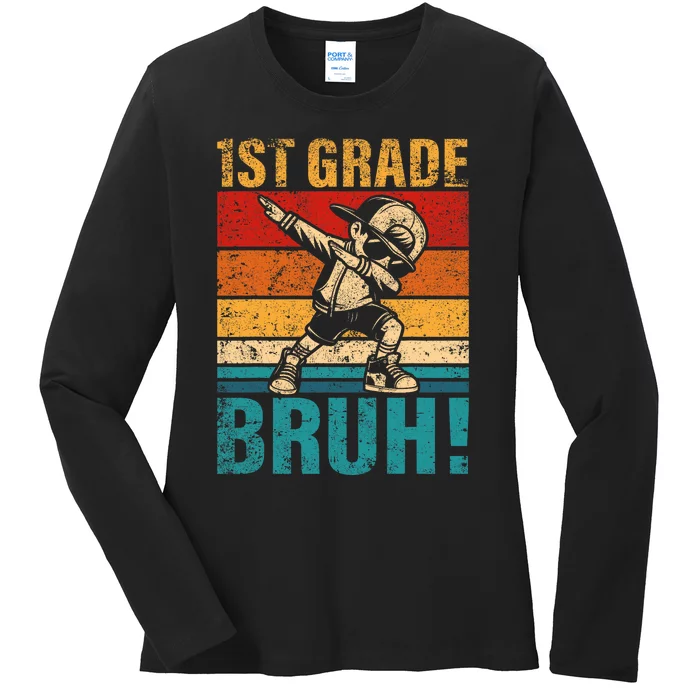 1st Grade Bruh Dabbing Boy First Grade Squad Boy Student Ladies Long Sleeve Shirt