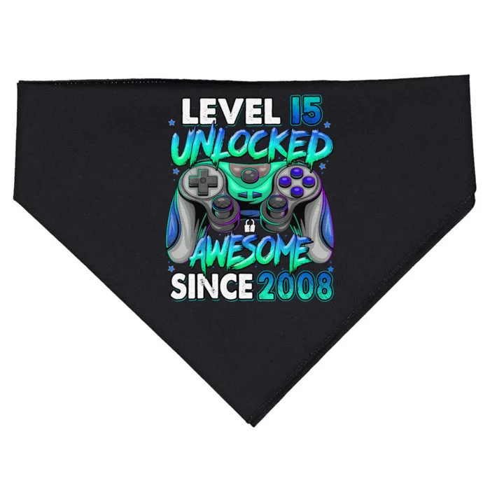 15th Gaming Birthday gift Level 15 Unlocked Awesome Video Game 2008 Birthday USA-Made Doggie Bandana