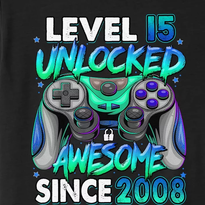 15th Gaming Birthday gift Level 15 Unlocked Awesome Video Game 2008 Birthday ChromaSoft Performance T-Shirt