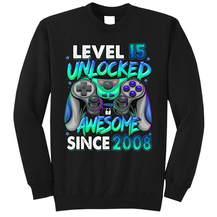 15th Gaming Birthday gift Level 15 Unlocked Awesome Video Game 2008 Birthday Tall Sweatshirt