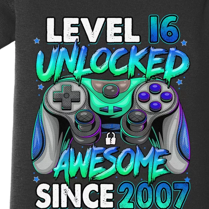 16th Gaming Birthday gift Level 16 Unlocked Awesome Video Game 2007 Birthday Baby Bodysuit