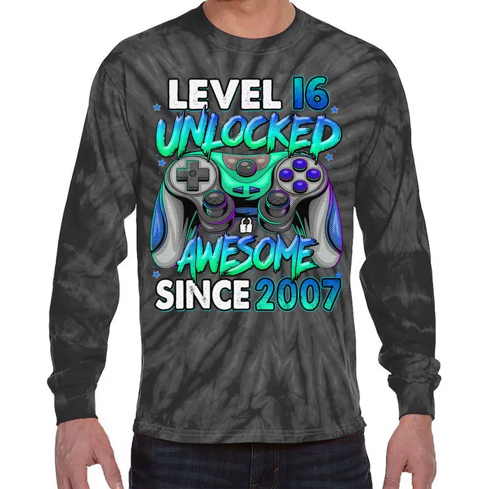 16th Gaming Birthday gift Level 16 Unlocked Awesome Video Game 2007 Birthday Tie-Dye Long Sleeve Shirt