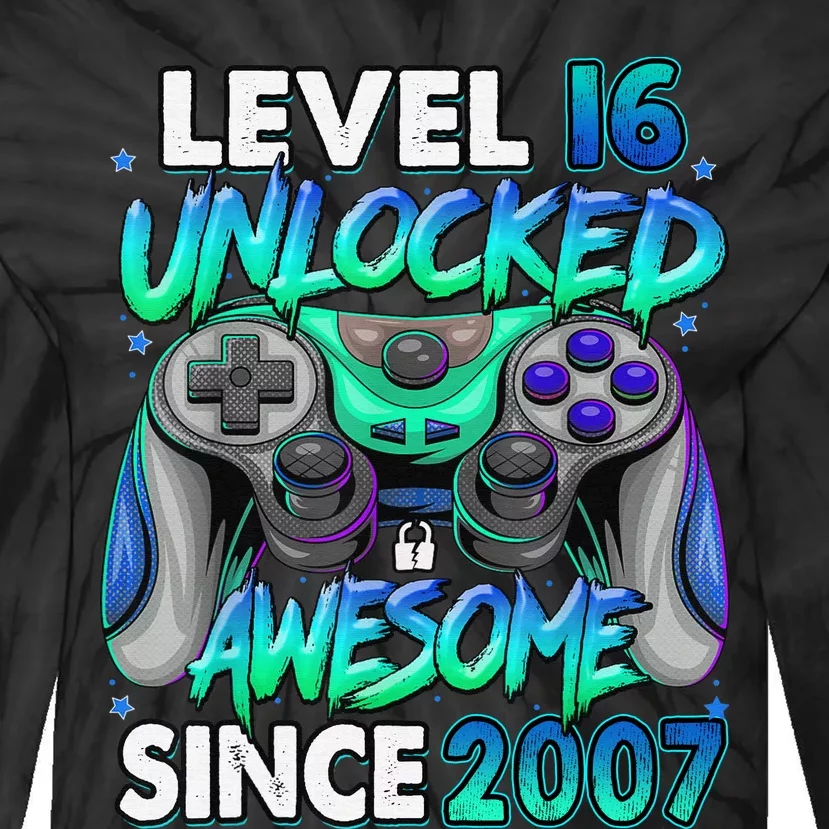 16th Gaming Birthday gift Level 16 Unlocked Awesome Video Game 2007 Birthday Tie-Dye Long Sleeve Shirt