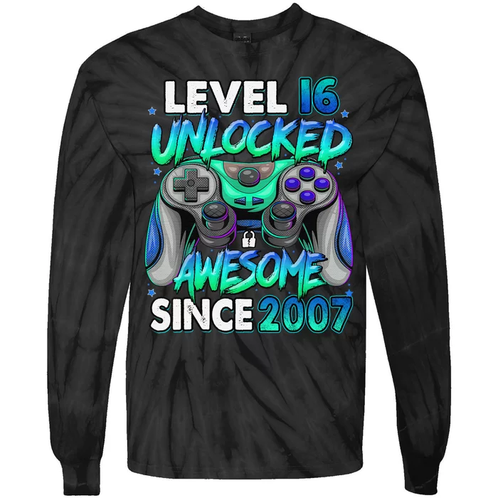 16th Gaming Birthday gift Level 16 Unlocked Awesome Video Game 2007 Birthday Tie-Dye Long Sleeve Shirt