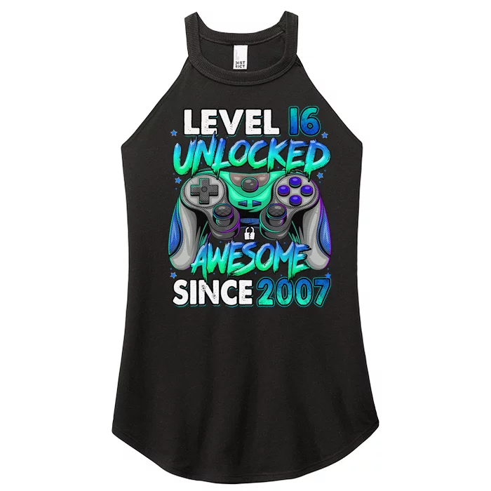 16th Gaming Birthday gift Level 16 Unlocked Awesome Video Game 2007 Birthday Women’s Perfect Tri Rocker Tank