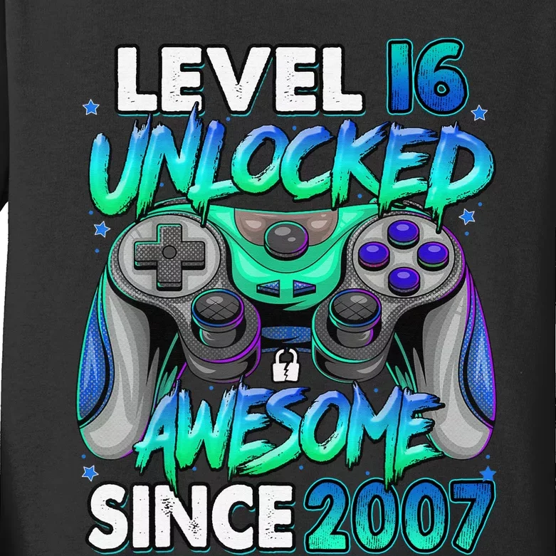 16th Gaming Birthday gift Level 16 Unlocked Awesome Video Game 2007 Birthday Kids Long Sleeve Shirt