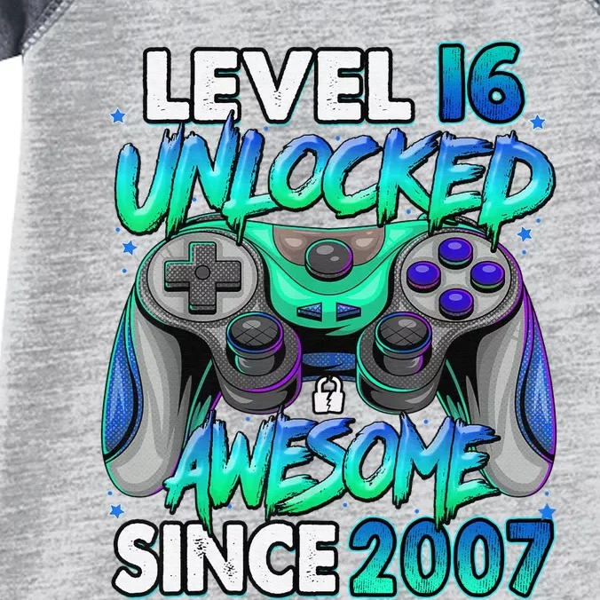 16th Gaming Birthday gift Level 16 Unlocked Awesome Video Game 2007 Birthday Infant Baby Jersey Bodysuit