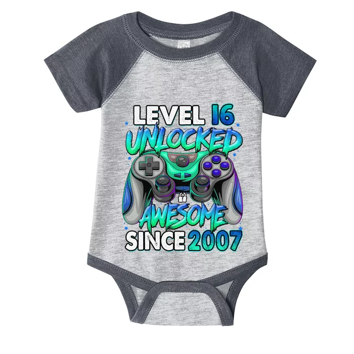 16th Gaming Birthday gift Level 16 Unlocked Awesome Video Game 2007 Birthday Infant Baby Jersey Bodysuit