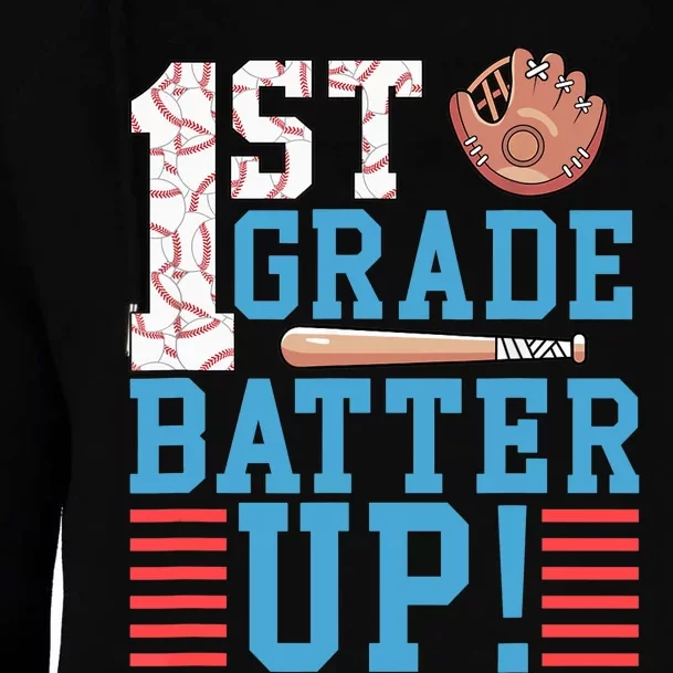 1st Grade Back To School 1st Grade Batter Up Baseball Womens Funnel Neck Pullover Hood