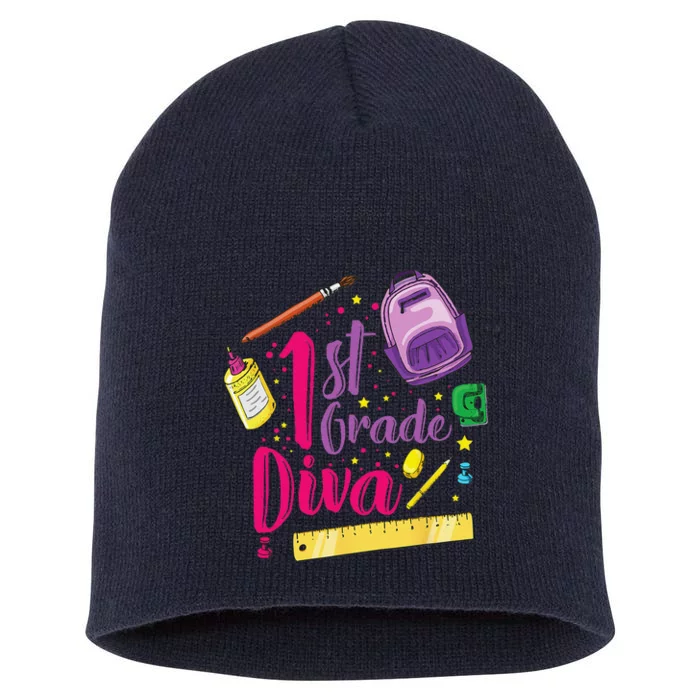 1st Grade Diva First Day Of School Clothes Gift Short Acrylic Beanie