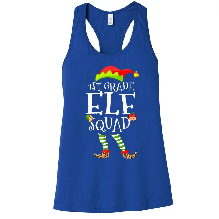 1st Grade Elf Squad Funny Elementary Teacher Christmas Women's Racerback Tank