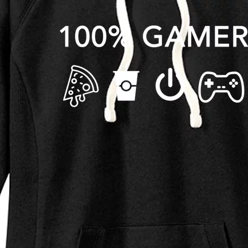 100% Gamer Funny Pizza Power Controller Cool Gamer Gift Women's Fleece Hoodie