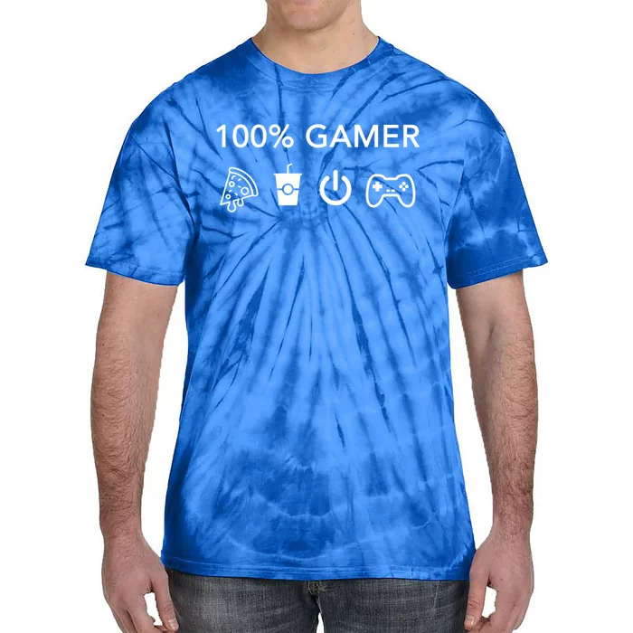 100% Gamer Funny Pizza Power Controller Cool Gamer Gift Tie-Dye T-Shirt