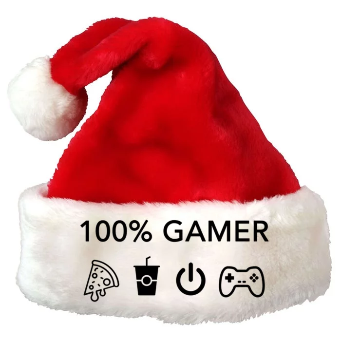 100% Gamer Funny Pizza Power Controller Cool Gamer Gift Premium Christmas Santa Hat