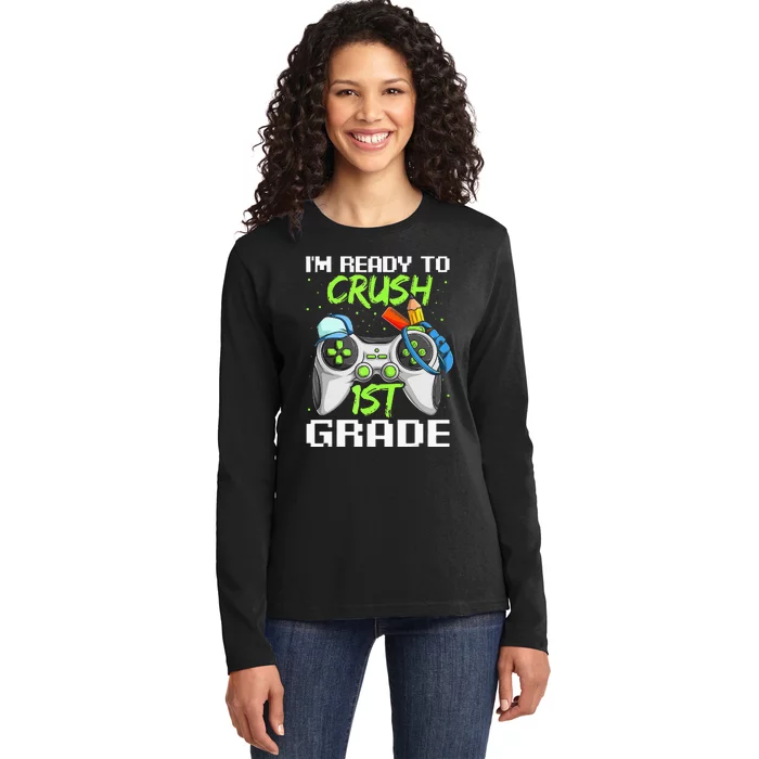 1St Grade Gamer  Ready To Crush First Grade Ladies Long Sleeve Shirt