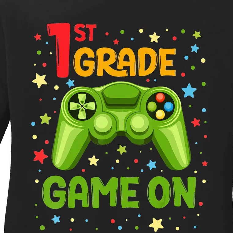 1St Grade Game On 1St Grade Gamer Back To School Ladies Long Sleeve Shirt