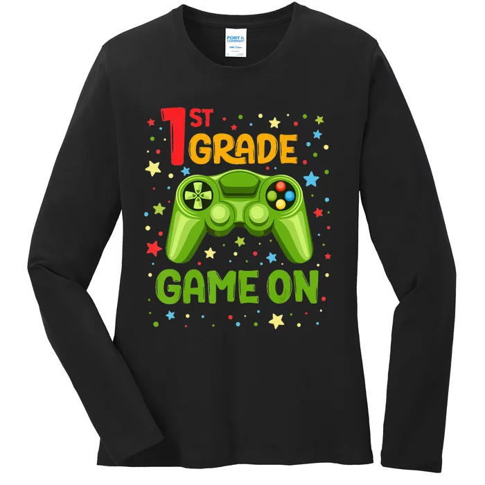 1St Grade Game On 1St Grade Gamer Back To School Ladies Long Sleeve Shirt