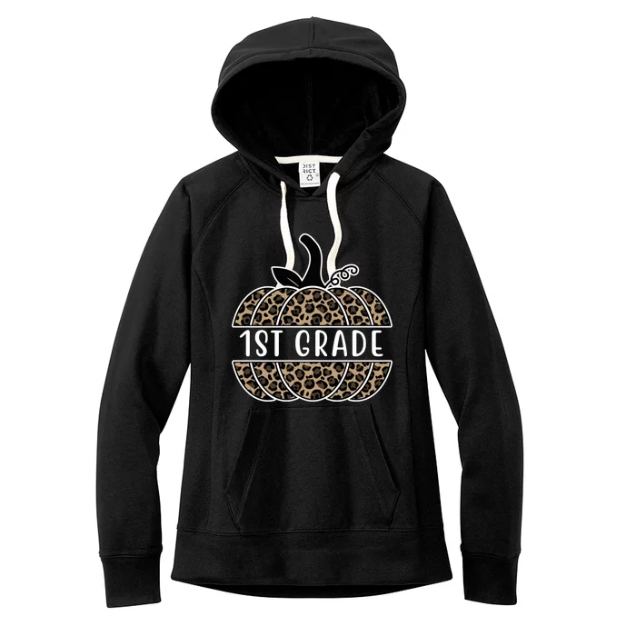 1st Grade Leopard Pumpkin Women's Fleece Hoodie