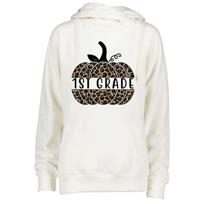 1st Grade Leopard Pumpkin Womens Funnel Neck Pullover Hood