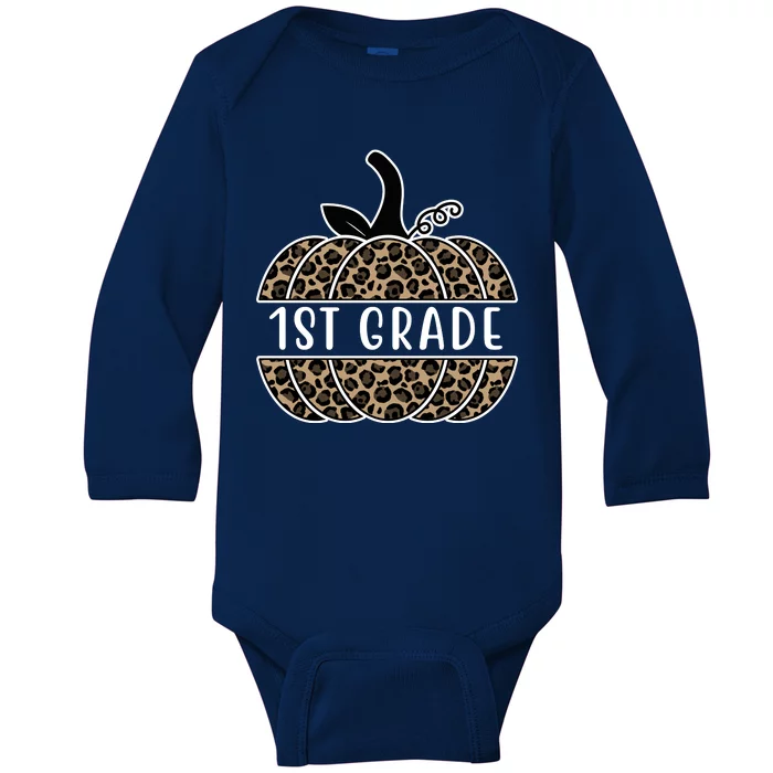 1st Grade Leopard Pumpkin Baby Long Sleeve Bodysuit