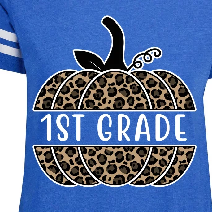 1st Grade Leopard Pumpkin Enza Ladies Jersey Football T-Shirt