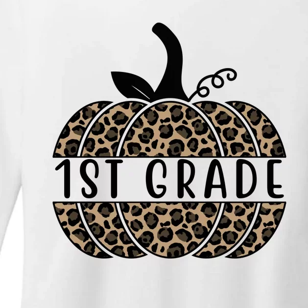 1st Grade Leopard Pumpkin Womens CVC Long Sleeve Shirt