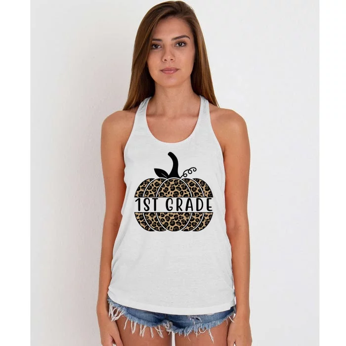 1st Grade Leopard Pumpkin Women's Knotted Racerback Tank