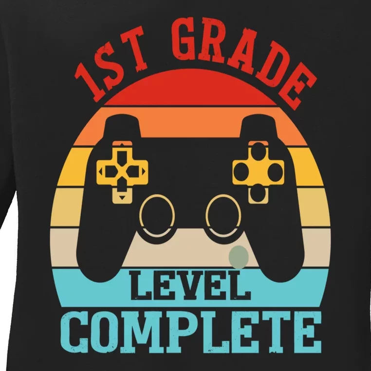 1st Grade Level Complete Last Day Of School Graduation Ladies Long Sleeve Shirt